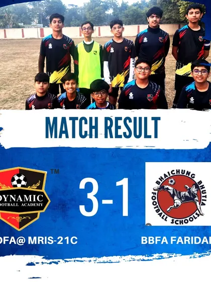 The match result graphic from our 3-1 victory over BBFA Faridabad.