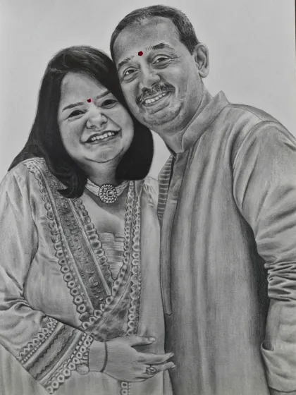 A beautiful father and daughter portrait, showcasing the warmth and love in their smiles. These are the moments I feel honored to draw.