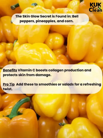 Yellow foods like bell peppers and pineapples are your secret to glowing skin. They are rich in Vitamin C, which boosts collagen production.