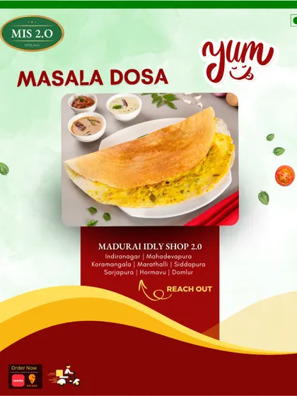 The iconic Masala Dosa. One bite of our golden, crispy dosa will transport you to the streets of South India.