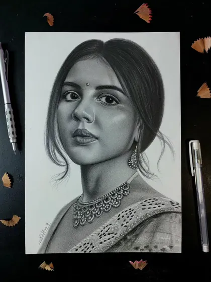 Another practice sketch showing the details of the jewelry and the subtle expression. I use these sessions to keep my skills sharp.
