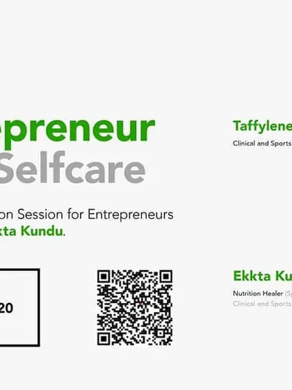 This banner is from another one of my nutrition sessions focused on self-care for entrepreneurs. My goal is always to make healthy eating fit your routine, no matter how demanding it is.