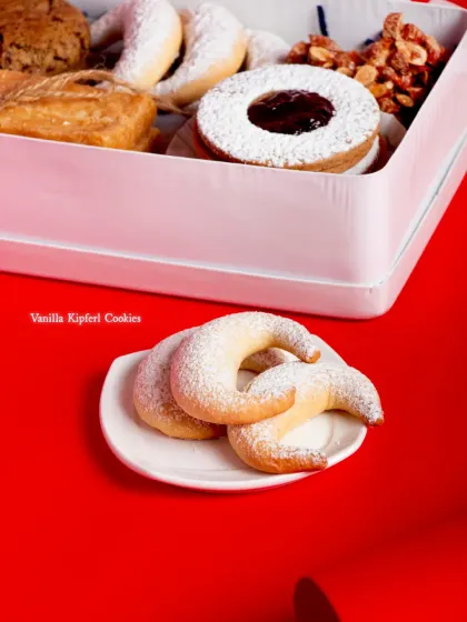 And German Vanilla Kipferl crescent cookies.