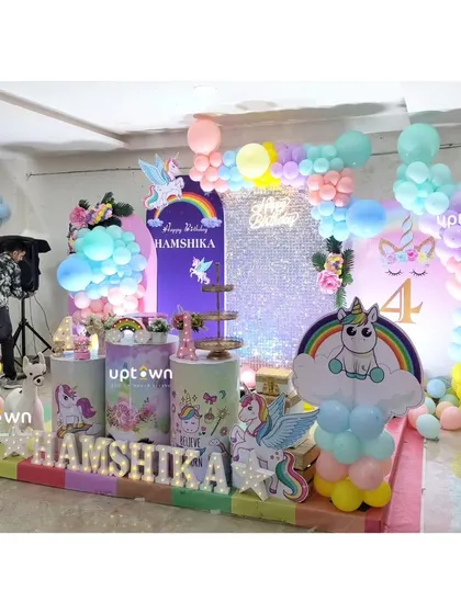 A full view of the unicorn party stage.