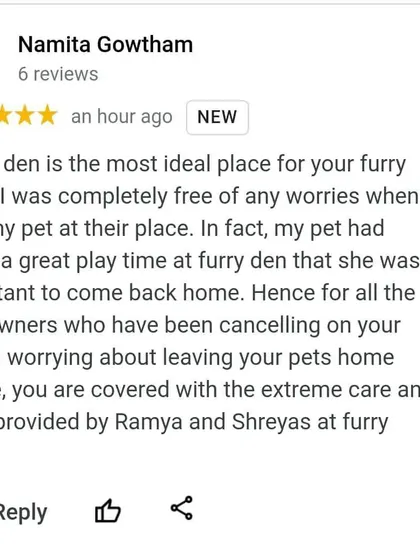 Thank you, Namita. We are so happy your pet had a great time and felt right at home with us.