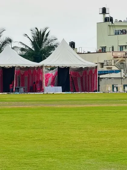 A closer view of the well-appointed player tents, ready to welcome teams for a corporate cricket tournament.