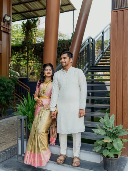 A sweet moment between a couple, captured in a modern, rustic setting. We find the best light and backdrops at your venue to create beautiful portraits.