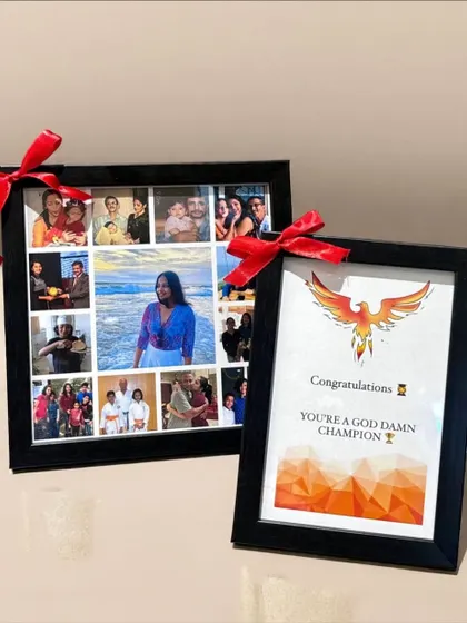 A perfect duo of personalized frames. I created a photo collage to capture multiple memories in one place, alongside a custom quote frame to deliver a powerful, motivational message for a recent graduate.