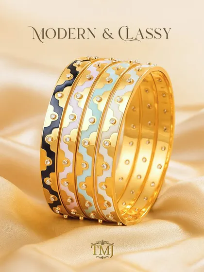 This festive season, upgrade to modern bangles you can actually use daily. These enamel and gold bangles come in a variety of colors to match any outfit.