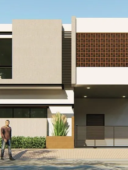 A technically challenging design for the Arun residence, featuring a main living area that is cantilevered six meters. This bold structural move, combined with a jalli screen, creates a unique and spacious home on a standard plot.