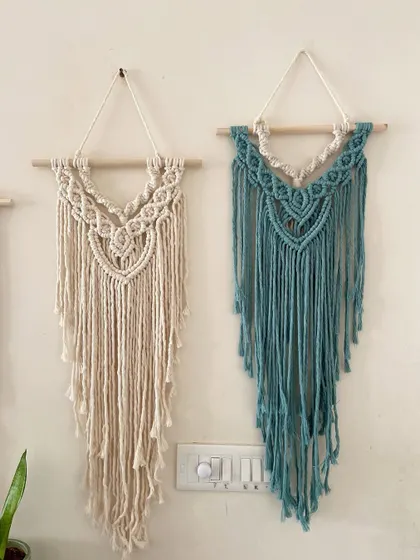 Here is the same design in off-white and a lovely teal blue. These are great for adding a pop of color to a gallery wall or a narrow space.