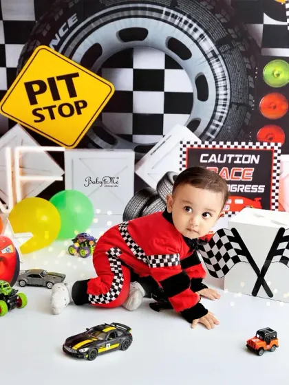 Exploring all the fun props in the racing theme setup. I provide everything needed to bring these creative first birthday photoshoots to life.