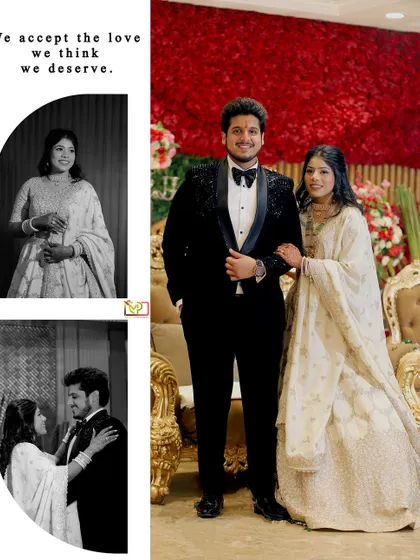 A beautiful portrait of the couple during their Roka ceremony. The grand floral backdrop and their elegant outfits are perfectly captured, showing the scale and beauty of the event.