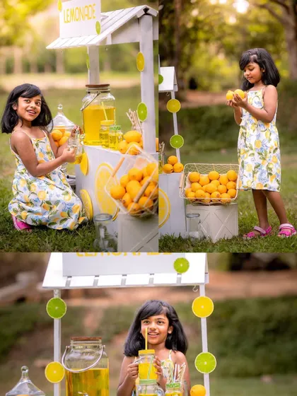 A lemonade stand is the perfect theme for a summer photoshoot. We love creating these fun, seasonal concepts to capture the feeling of the season.