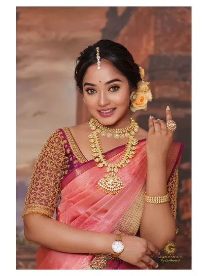 A beautiful portrait of actress Sowmya John, created for my academy. This look demonstrates how to create soft, photogenic makeup that is perfect for both bridal clients and celebrity work.