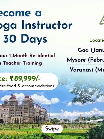 For those who want to deepen their practice and share it with others, we offer a 30 day residential Yoga Teacher Training program. This immersive course, held in spiritual locations like Mysore, Goa, and Varanasi, includes accommodation and food, allowing you to fully focus on your journey.