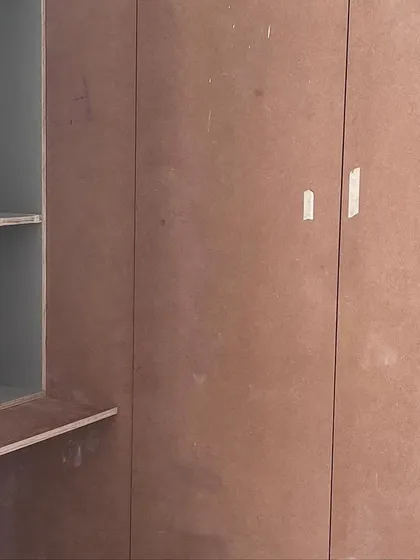 Another work-in-progress shot of the kids' room, showing the bare MDF and plywood before any finishing is applied. This is the foundational stage where the layout is built.