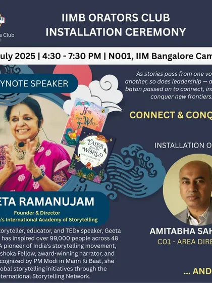 This poster announced my keynote speech at the IIMB Orators Club. The theme was 'Connect & Conquer', a perfect summary of how I believe storytelling empowers us to build bridges and explore new frontiers.