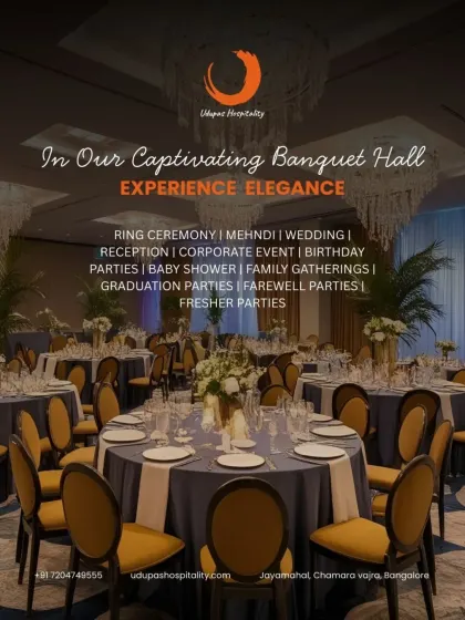 Experience elegance in our captivating banquet hall. This versatile space is perfect for a wide range of events, including weddings, receptions, baby showers, family gatherings, and corporate parties.