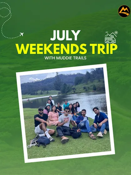 Our July weekend trips are all about monsoon magic. A group enjoying the lush greenery and cool breeze on a weekend getaway from Bangalore.
