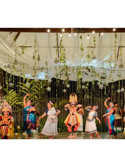 Another shot of the traditional dance performance at the disco-themed Sangeet, showcasing the unique and enchanting blend of styles.