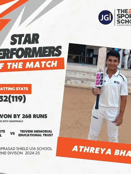 Athreya Bhat's magnificent 132 runs set the foundation for our team's dominant win in the U16 semi-finals.