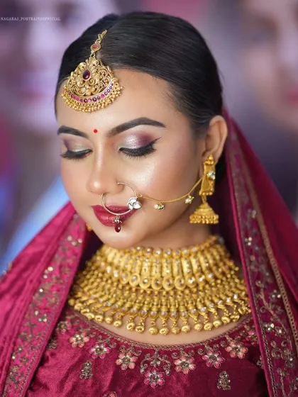 A detailed view of the eye makeup. I used a blend of pink and gold shimmer to create a romantic and festive look.