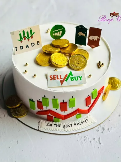 Trading in sweet profits, one slice at a time. This stock market-themed cake is perfect for a trader, featuring bull and bear symbols, charts, and edible gold coins.