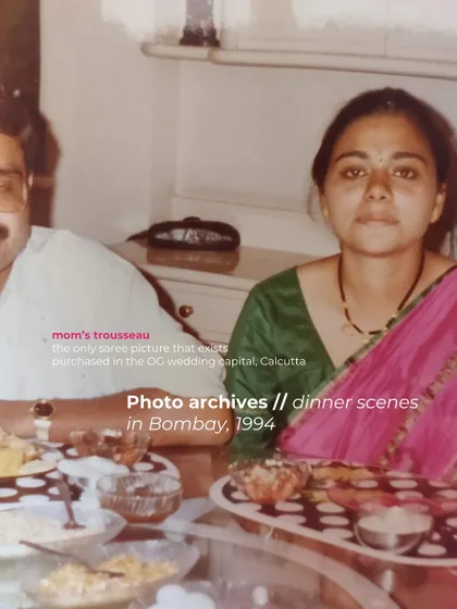 Another precious photo from the archives, showing the saree at a dinner in Bombay, 1994. These are the stories that inspire us.