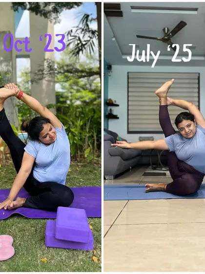 This is what consistent, dedicated practice looks like. My student's journey from October to July shows a beautiful deepening of her pose. Through contemplation and effort, any goal becomes fruitful. This is the result of her showing up for herself.