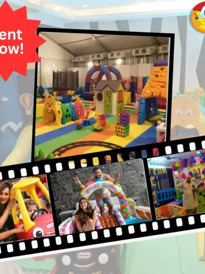 Happy kids, happy hearts. This collage shows a large indoor playzone and candid shots of parents and children having a blast, perfectly capturing the fun and excitement of a Chandamama World party.