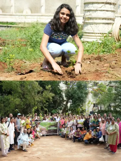 A family participates in a tree plantation drive as part of Gurudev's birthday celebrations. It's a beautiful way to give back to nature and mark the special occasion.