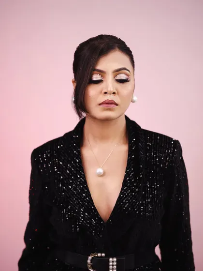 Another shot of the crystal eye makeup, with eyes closed to show the full effect. This is a look that is sure to turn heads.