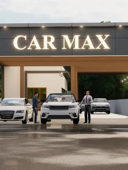 An identical frontal view of the showroom, emphasizing its clean and modern commercial architecture.