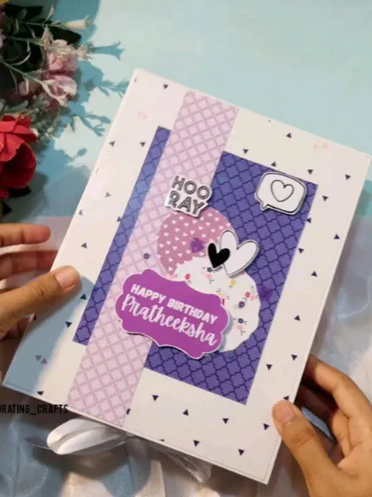 A personalized A5 scrapbook created for a friend's birthday. The purple theme and custom name make it a truly unique and personal birthday gift.