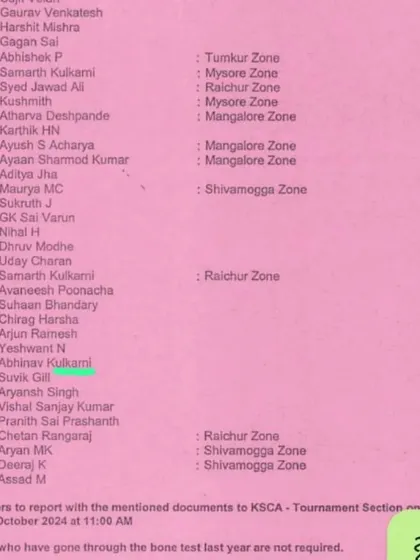 The official list for the state selection match, featuring our student Abhinav Kulkarni. This is the level of competition we prepare our players for.