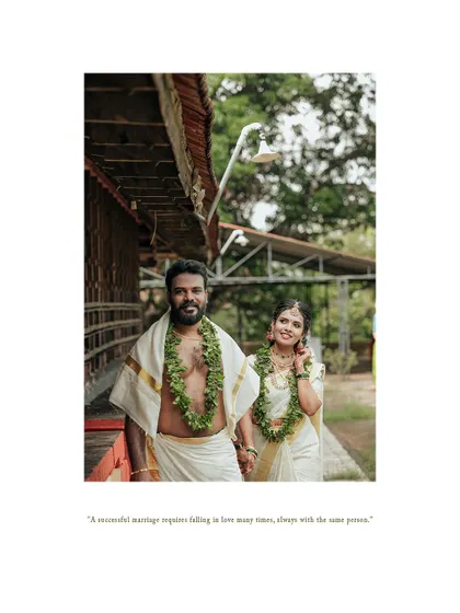 A beautiful shot of a couple walking hand-in-hand after their wedding, with a quote about successful marriage.