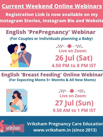 Another weekend, another opportunity to support you. Here is a sample schedule for my Pre-Pregnancy and Breast Feeding webinars.