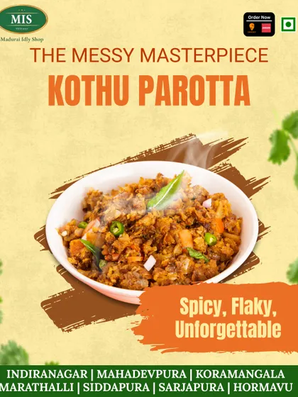 Meet the messy masterpiece: our Veg Keema Kothu Parotta. It’s a street-style favorite, packed with flaky parotta, spices, and a satisfying crunch in every bite.