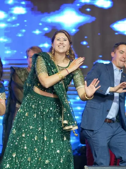 More happy faces from a cross-cultural wedding sangeet. Dance truly is a universal language that brings everyone together in celebration.