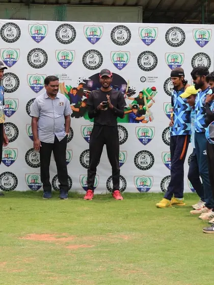 The two teams line up for the post-match presentation, a standard of professionalism we maintain for all tournaments.