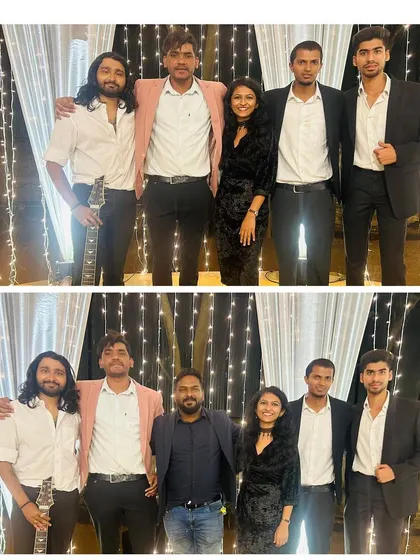 Another great shot with the band and our manager from Gigsmith. We work as a tight-knit team to deliver a seamless and professional performance for every client.