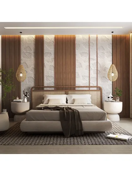 A duplicate of the previous image, reinforcing the beauty and appeal of combining natural rattan with modern design elements for a serene and stylish bedroom.