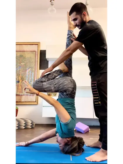 Age is just a number on the yoga mat. This is my student Chhavi, who at 47 is mastering a complex headstand variation. With consistent practice and personalized guidance, you can achieve goals you never thought possible.