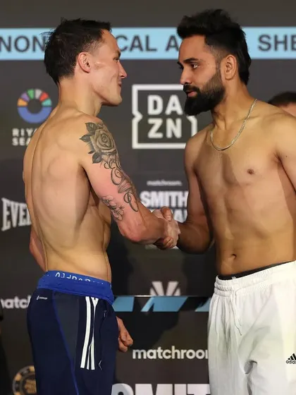 A moment of respect between two international competitors before their fight in the UK.