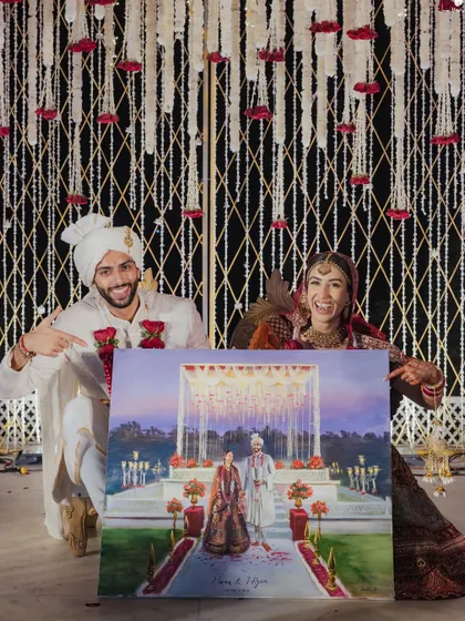Why just capture a memory when you can paint it? For this couple, I arranged a live wedding painter to create a timeless masterpiece of their ceremony, a truly unique wedding detail they can cherish forever.