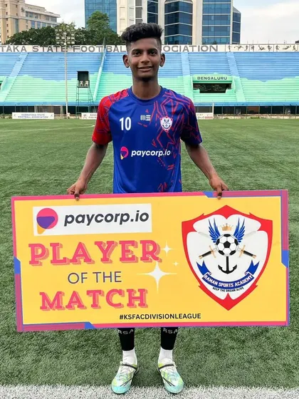 Akash Jr., our Player of the Match after scoring a brilliant hat-trick in the KSFA C Division league.