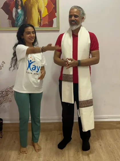 A candid moment of joy and gratitude with my Guru. His teachings are a constant source of inspiration.