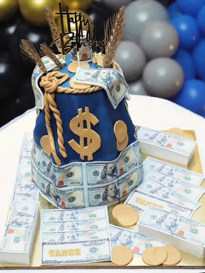 A cake that looks like a million bucks. This money bag cake is overflowing with edible dollar bills, making it a fun and extravagant choice for celebrating success, a big milestone, or just for the fun of it.