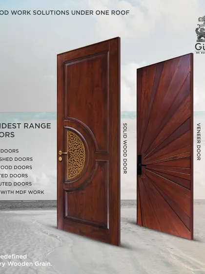 An overview of the widest range of door types I offer, including veneer, PU polished, solid wood, CNC routed, and laminated doors. This graphic illustrates the variety available for any project.